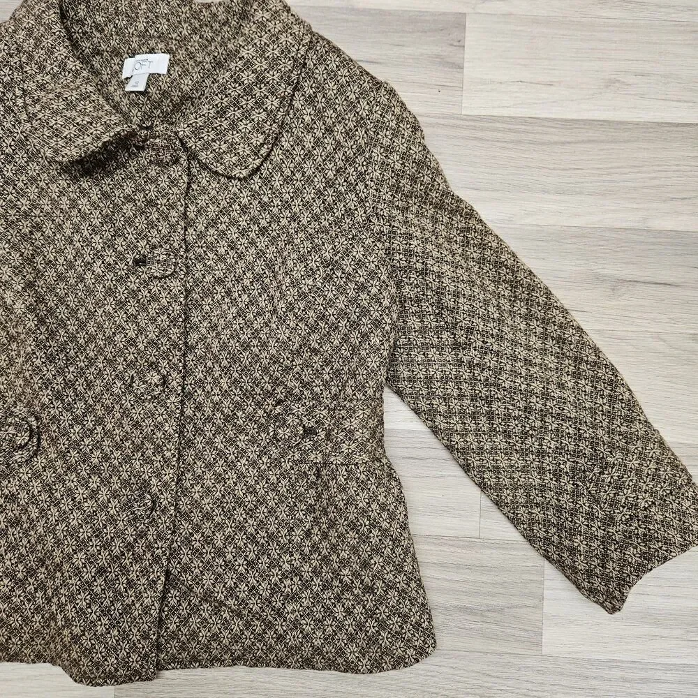 Loft Womens Brown Wool Blend Tapestry Tweed Blazer Size 12